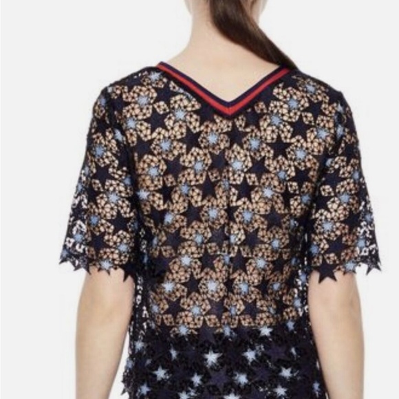 Sandro All-Over Lace Top Stars Star Pattern Patriotic Red Blue Size Medium - Picture 4 of 5